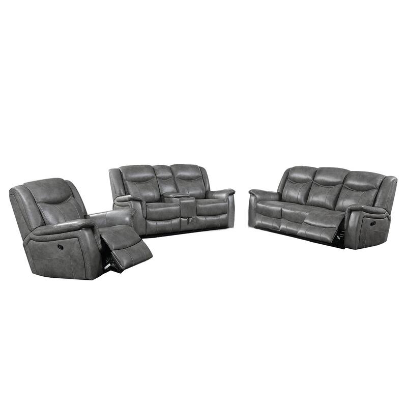 2 Piece Upholstered Reclining Sofa Set in Cool Grey - Cool Grey