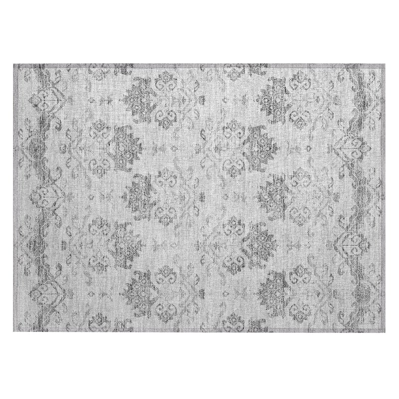 Machine Washable Indoor/ Outdoor Chantille Damask Medallion Rug