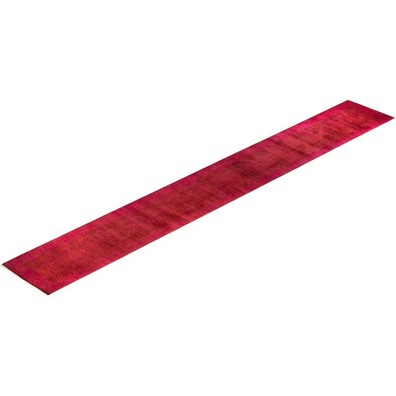 Overton Hand Knotted Wool Vintage Inspired Modern Contemporary Overdyed Pink Runner Rug - 3' 2" x 22' 7"