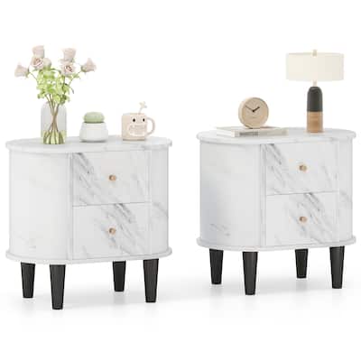 Gymax 2PCS Nightstand w/ 2 Drawers Faux Marble Bedside Table for Small