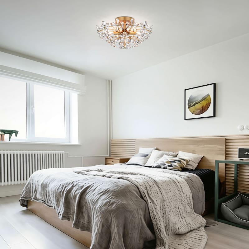 Rosa 6-Light Brushed Silver-ish Champagne Flower Crystal Flush Mount