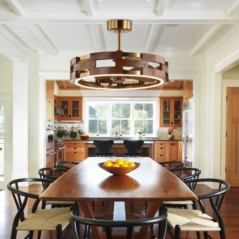 Perimost 28.4" Farmhouse Gold 3-Blade Fandelier Ceiling Fan with Light and Remote