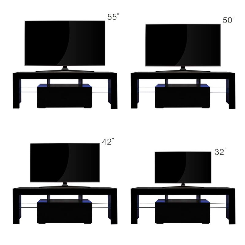 Roomfitters Entertainment TV Stand, Modern High Gloss Media Console with LED Light and Storage Shelves
