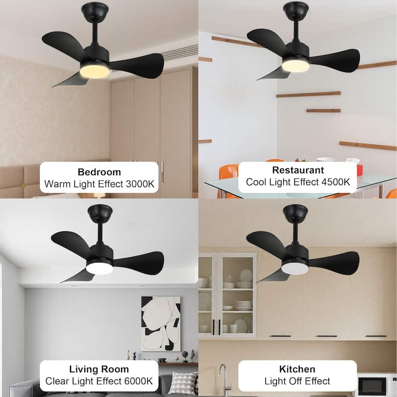 28 in. Modern Downrod Mount Ceiling Fan with 3-Color Light, 3 ABS Blades, Reversible DC Motor