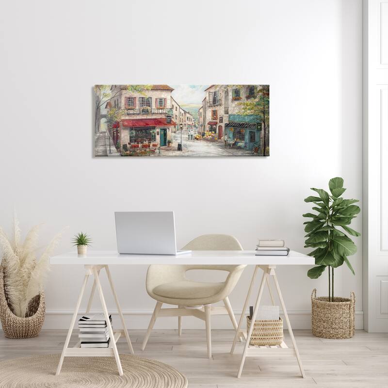 Stupell Traditional Town Square Landscape Vintage Bistro Architecture Canvas Wall Art - Green