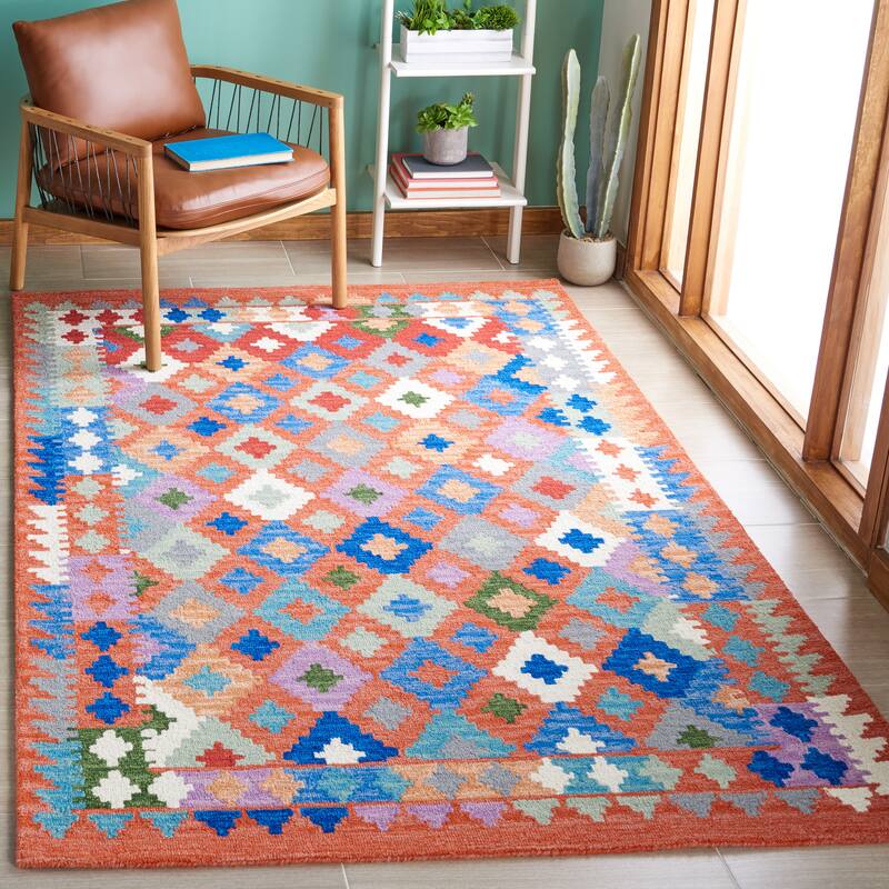 SAFAVIEH Handmade Aspen Mendushe Boho Wool Rug - 4' x 6' - Orange/Blue