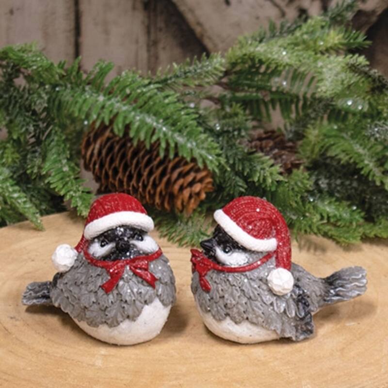 Frosted Resin Birds with Knit Hats & Scarves 2 Asstd. - 2” x 3.50” x 3”