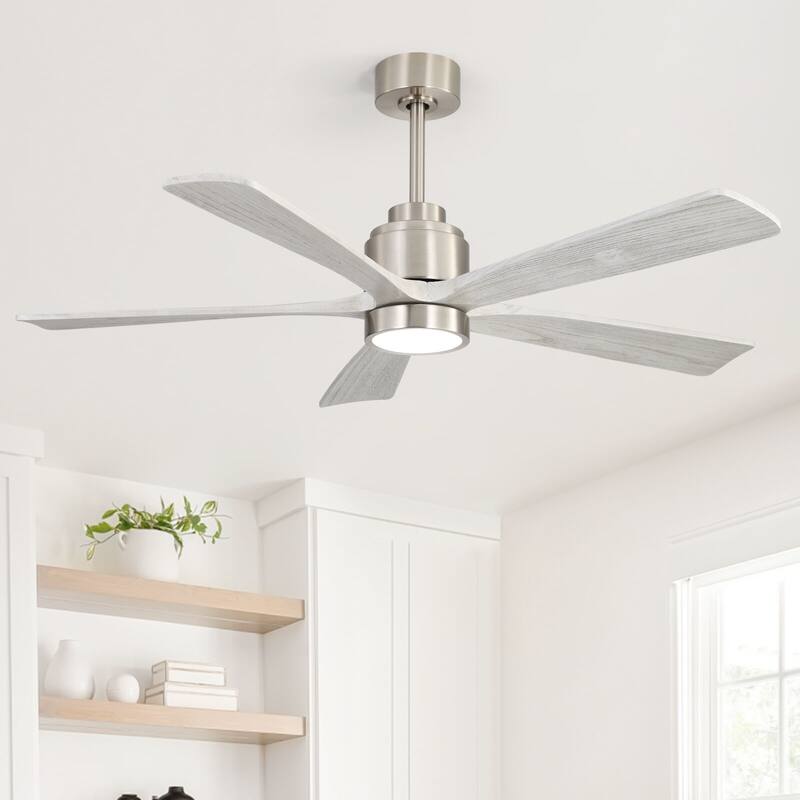 52" Solid Wood Noiseless Ceiling Fans with Dimmable LED Light Optional and Remote, 6-Speed Reversible DC Motor,Smart Optional