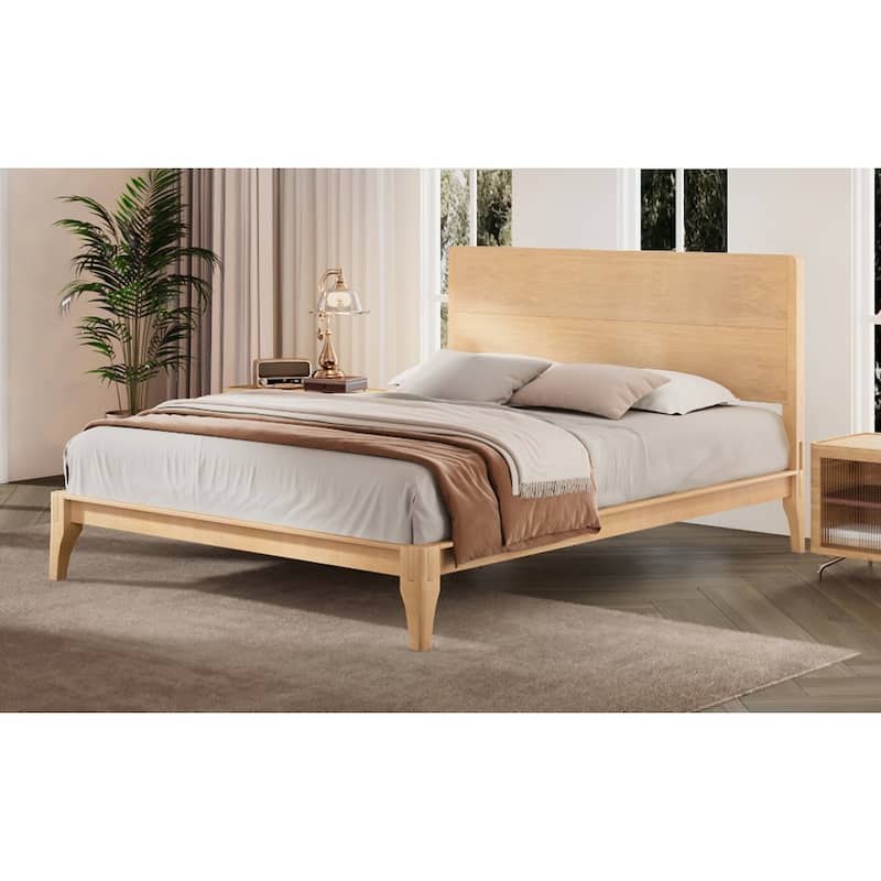 Mid-Century Modern King Size Bamboo Wood Platform Bed