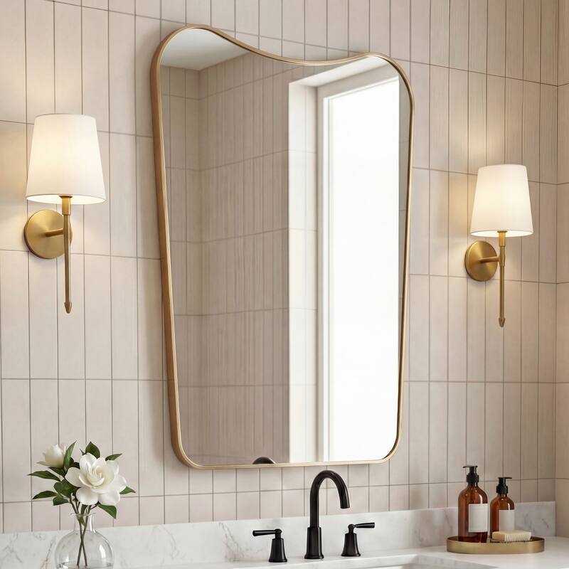 JONATHAN Y Alfie Irregular Metal Framed Wall Mounted Mirror with Flat Bottom - Gold - 36 H x 24 W x 1.5 D