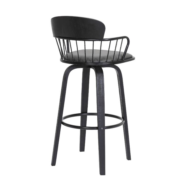 Faux Leather Counter Height Bar Chair with Arms, Swivel and Footrest