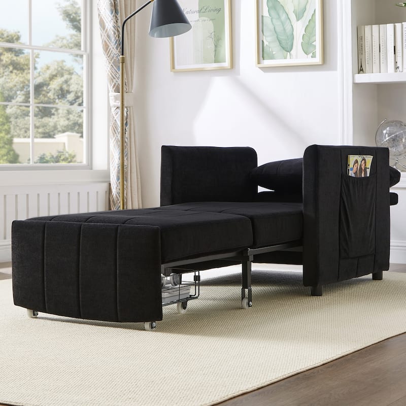 Roomfitters Convertible Sleeper Sofa with Pull-Out Bed 5-Position Adjustable Backrest Side Pockets & Storage Basket