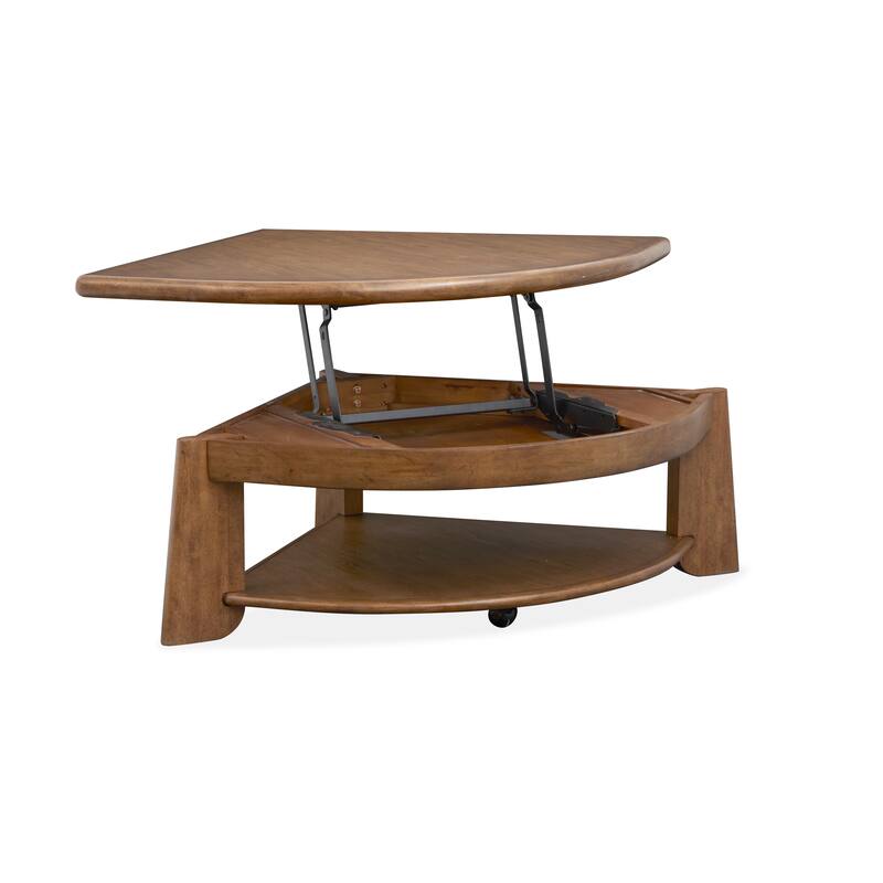 Magnussen Home Tanner Tawny Brown Pie Shaped Lift Top Cocktail Table with Casters - 38''W x 38''D x 16.5''H