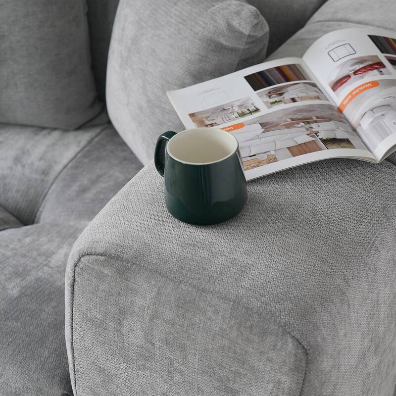 144.17" Linen Sectional Sofa U-shaped Modular Couch Wide Armrest Sofa with Pillows for Living Room