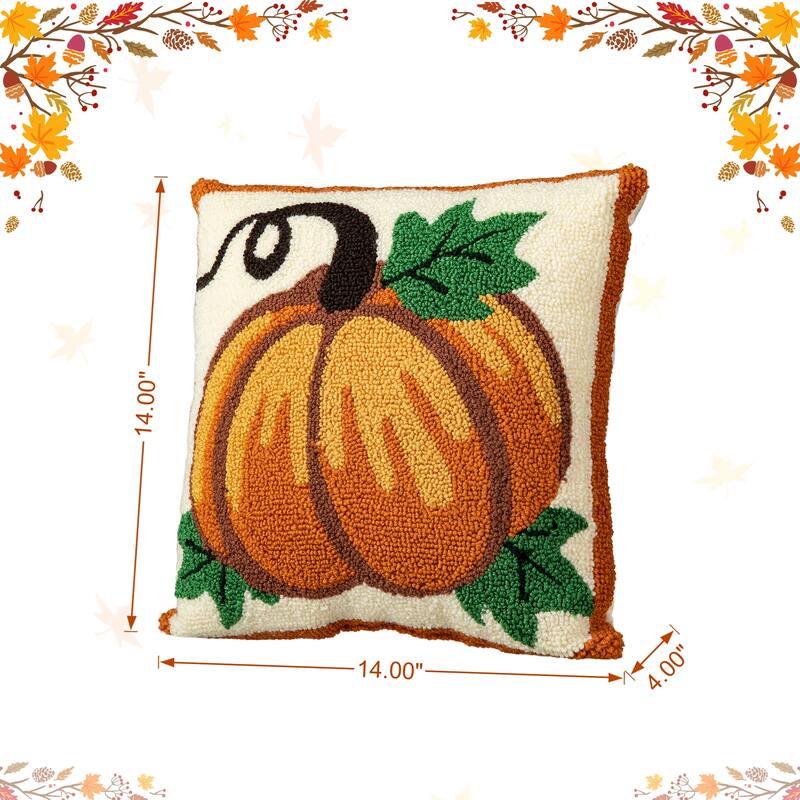 Glitzhome 14''H Fall Harvest Hooked Pumpkin Sunflower Pillow