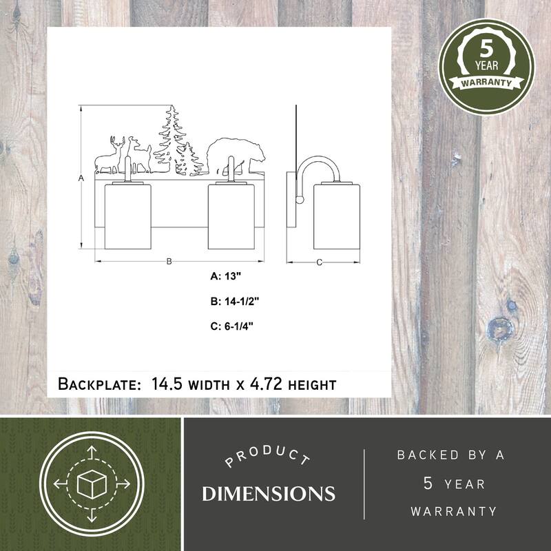 VAXCEL Acadia Bronze Rustic Wildlife Bathroom Vanity Lighting Wall Fixture with Nightlight, Frosted White Glass Shade