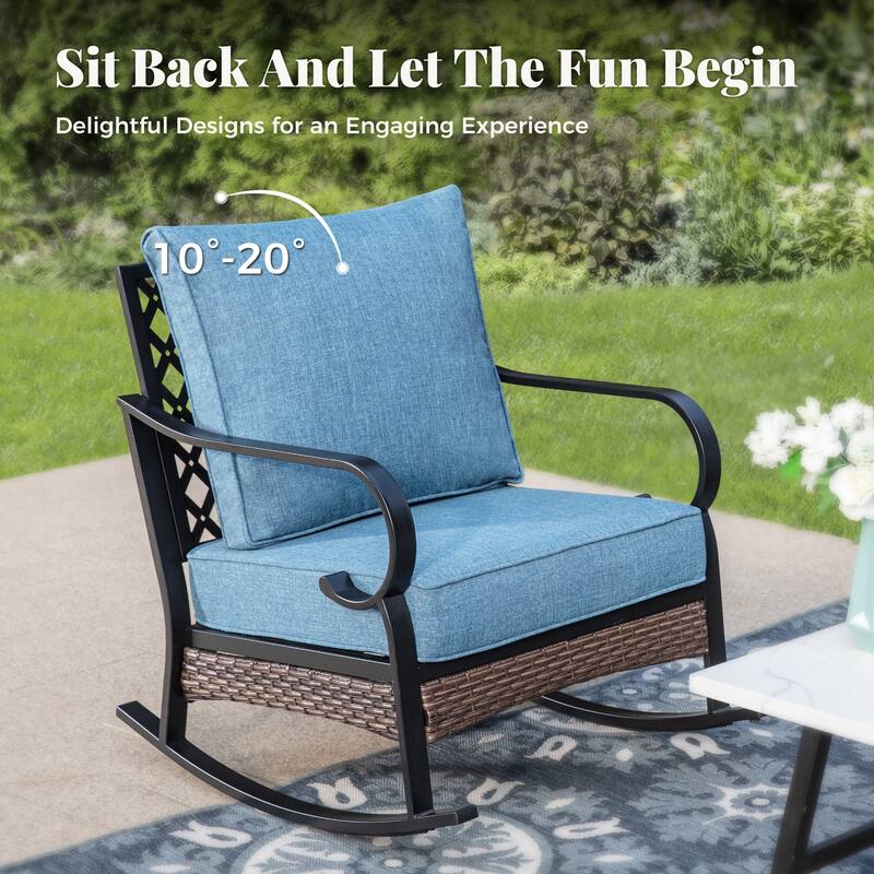 MAISON ARTS 4-Seat Patio Conversation Sets with 2 Rocking Sofa Chairs, 1 Loveseat Sofa and 1 Coffee Table