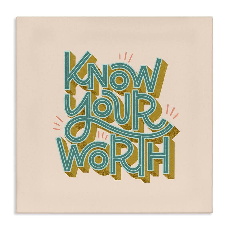 Stupell Know Your Worth Green on Beige Canvas Wall Art Design By Sarah Hickman - 36 x 36