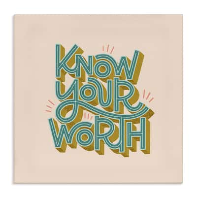 Stupell Know Your Worth Green on Beige Canvas Wall Art Design By Sarah Hickman
