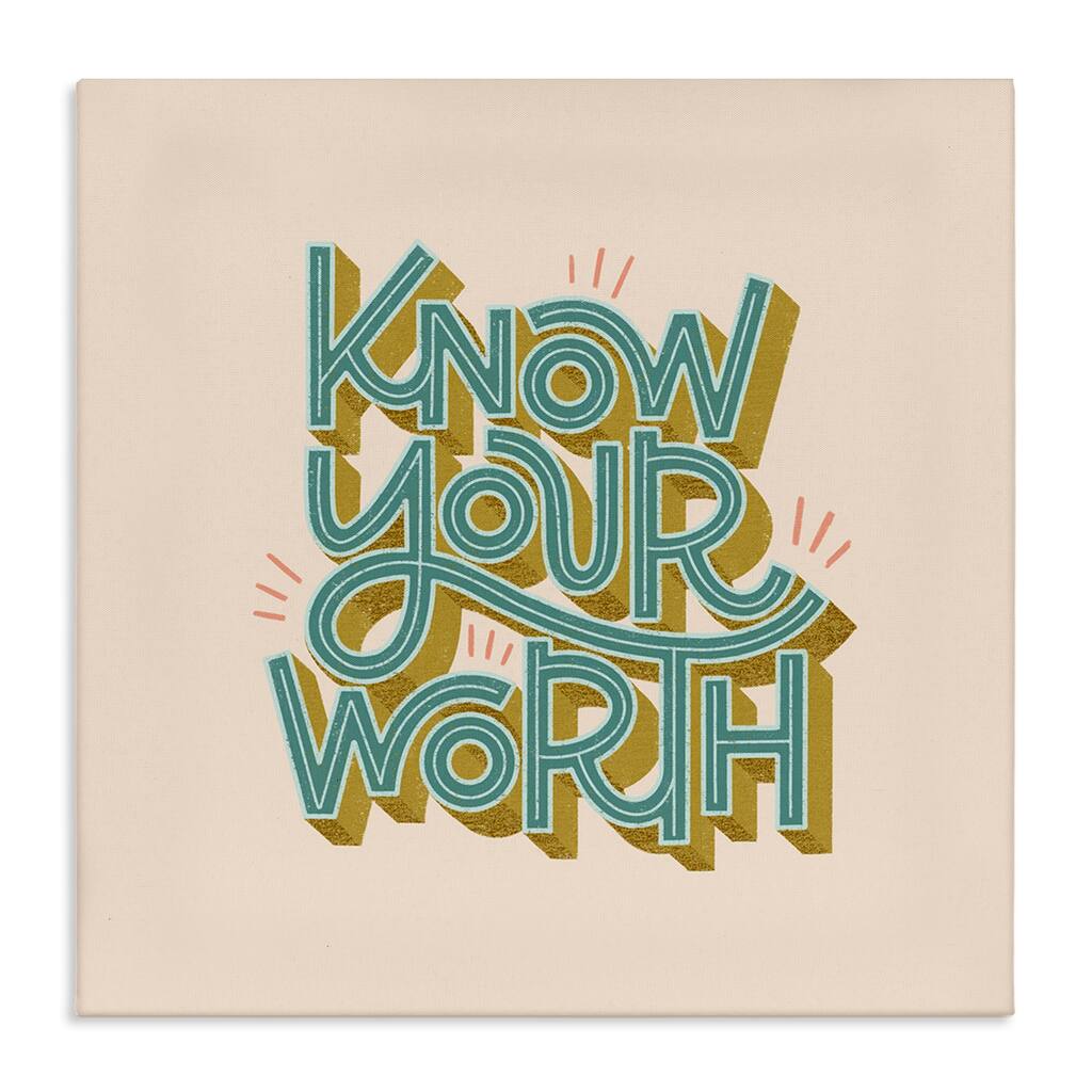 Stupell Know Your Worth Green on Beige Canvas Wall Art Design By Sarah Hickman