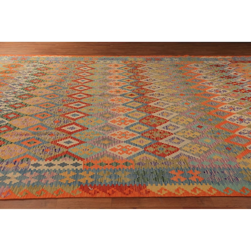 South Western Style Kilim Large Rug Flatweave Oriental Wool Carpet - 10'3"x 16'2"