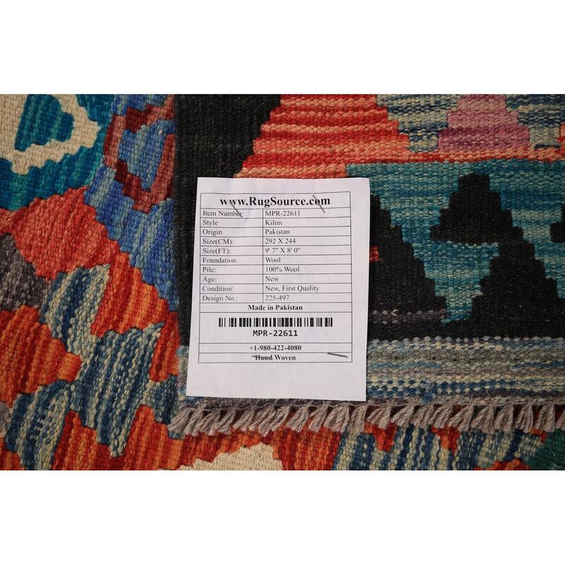 Reversible Oriental Kilim Area Rug Hand-Woven Wool Carpet - 8'0" x 9'7"
