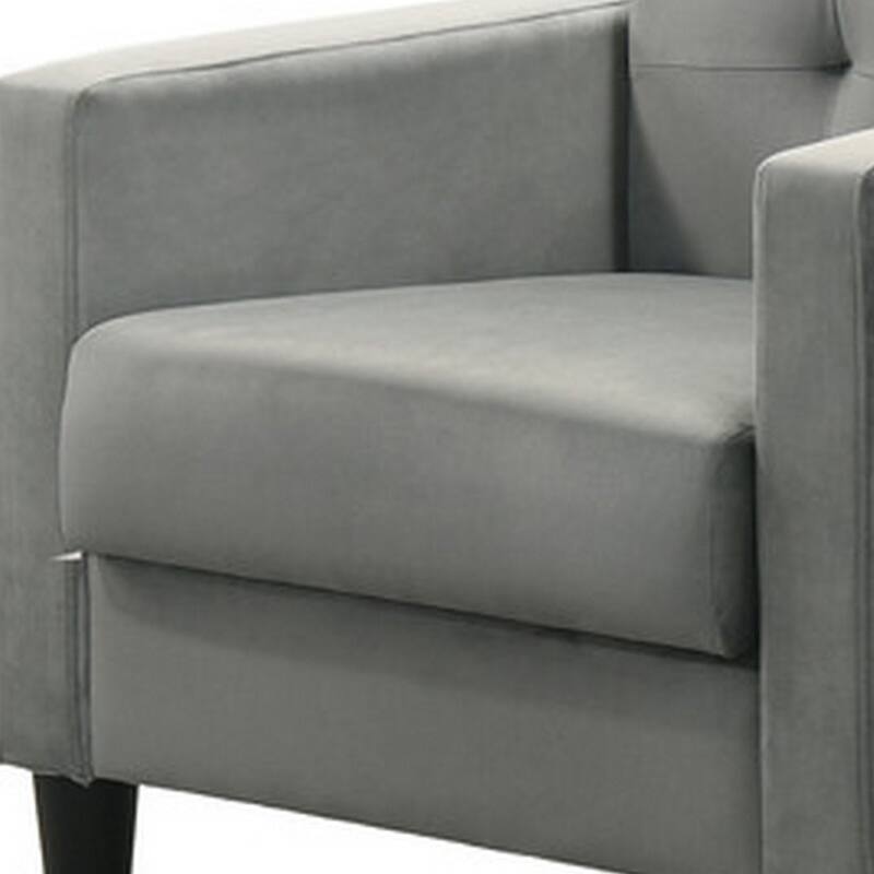 Oz 28 Inch Modern Accent Armchair with Foam Cushion, Tufted Gray Velvet