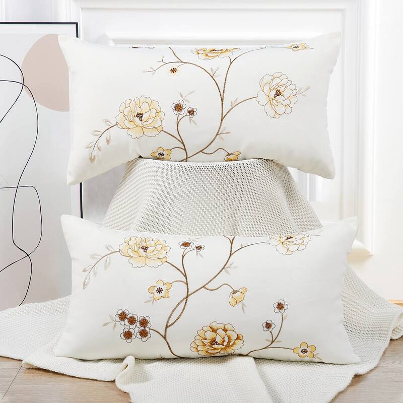 Canvas Pillow Shells with Spring Flower Accents (Set of 2), NO INSERT