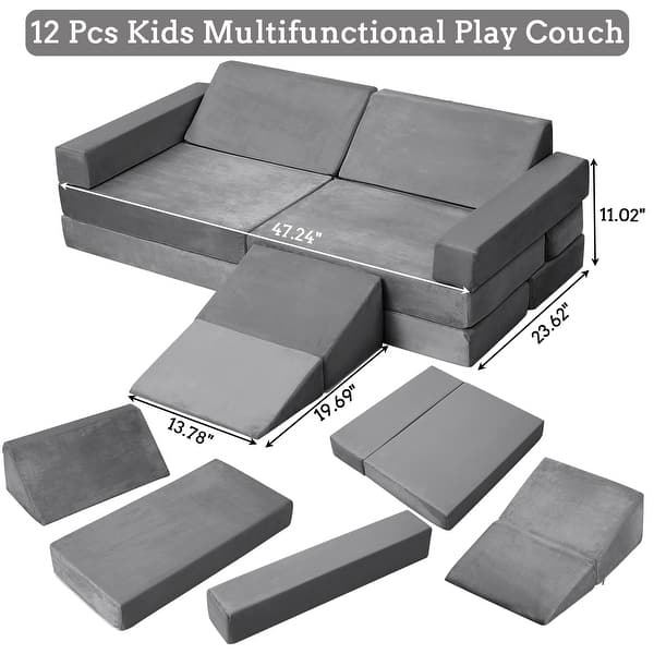 dimension image slide 1 of 2, Modular Kids Couch 12pcs Play Couch with Ball Pit,Toddler Couch for Creative Boys Girls, Convertible Kids Sofa for Playroom