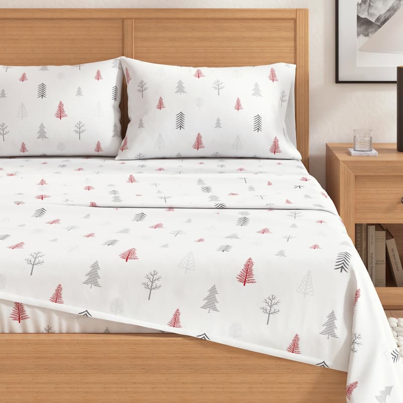Linery & Co. Turkish Cotton Double-Brushed Christmas Flannel Bed Sheet Set