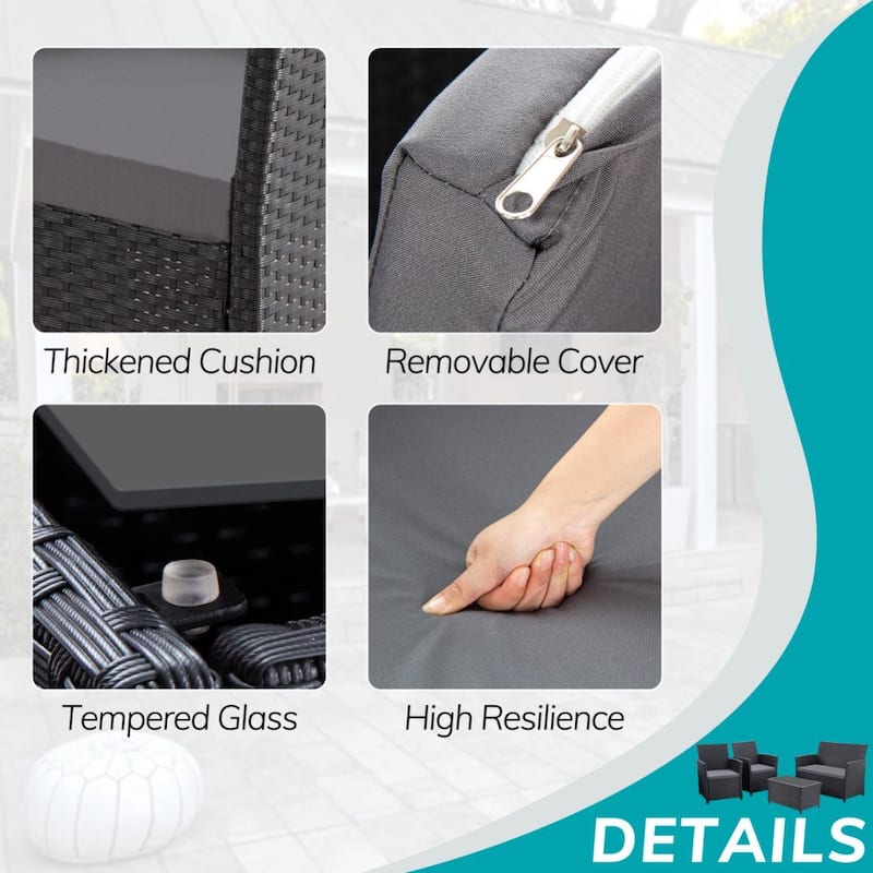 4-Piece Wicker Outdoor Sofa Set, 1 Loveseats, 2 Single Sofas, 1 Table