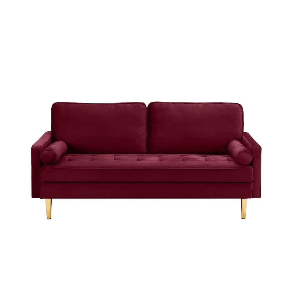 Loveseat Recliner Sofa with Plush Cushions, Velvet Chaise Lounge Sofa, Tufted 3 Seat Couch with Gold Metal Legs