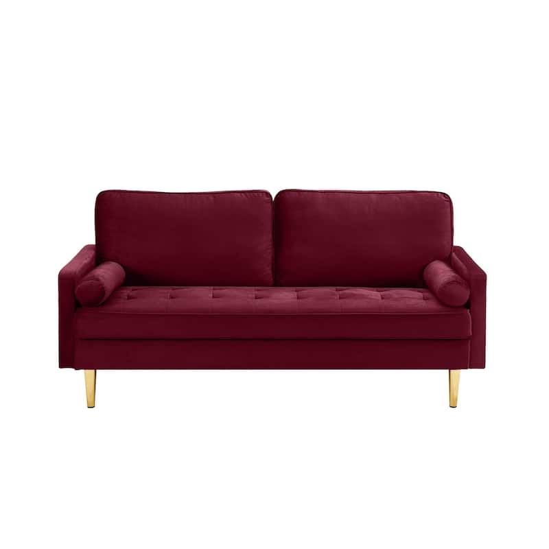 Rustic Loveseat Sofa Couch with Metal Legs, 2-Seater Settee Sofa Love Seat with Cushions for Living Room - Red