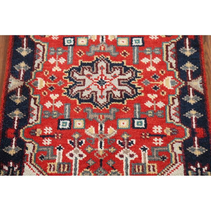 Geometric Kazak Indian Accent Rug Hand-Knotted Wool Carpet - 2'0"x 3'0"