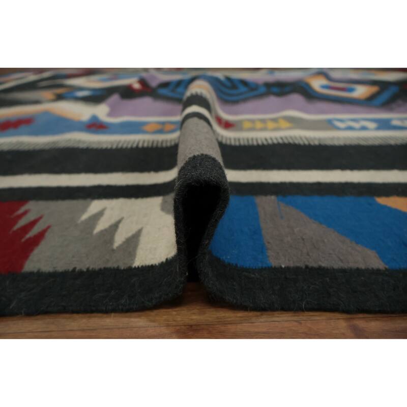Hand Woven Oriental 100% Wool Carpet Southwestern Tribal Black Kilim Area Rug - 10' 2'' X 8' 6''