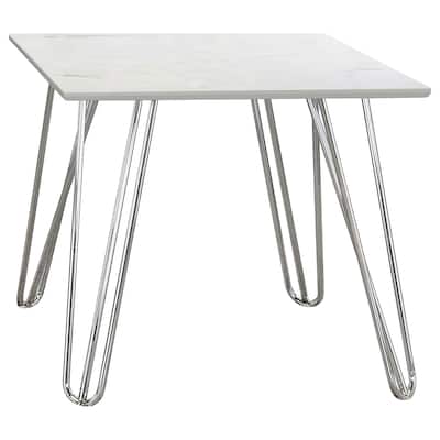 Harley Hairpin Leg Square End Table Faux White Marble