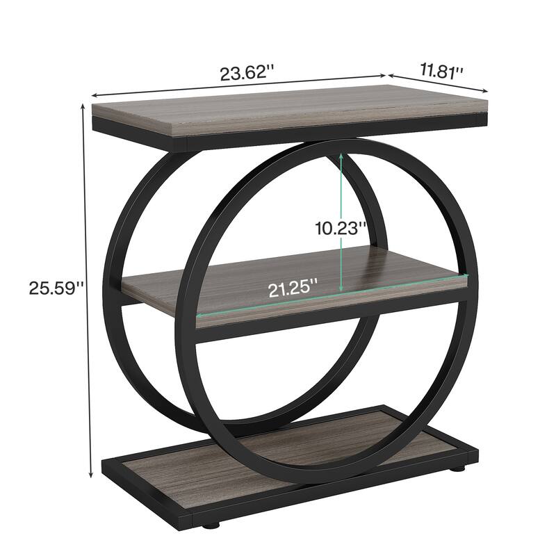 23.62 Inches Brown Wooden End Table with Geometric Base for Living Room, Industrial Nightstand for Bedroom