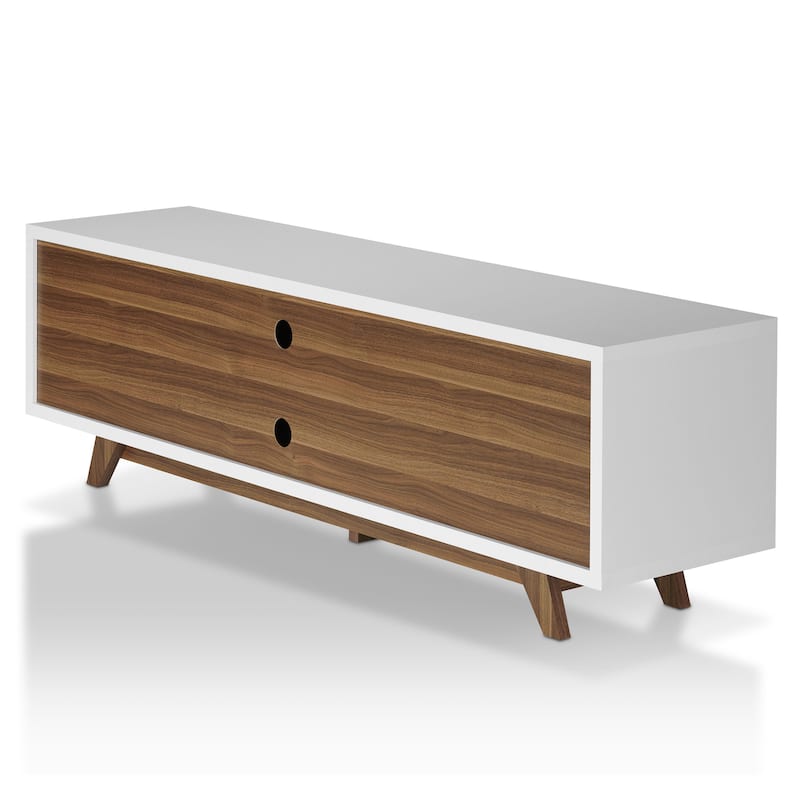 DH BASIC Mid-Century Modern White and Walnut 62-inch Wide 6-Shelf TV Stand by Denhour