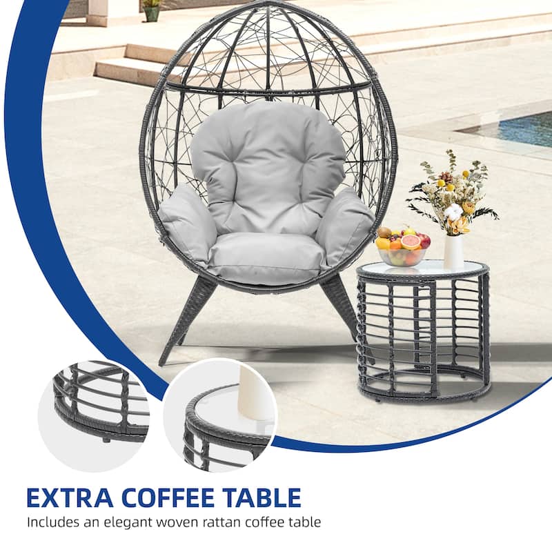 Egg Chair with Stand Outdoor Egg Lounge Chair with Cushion
