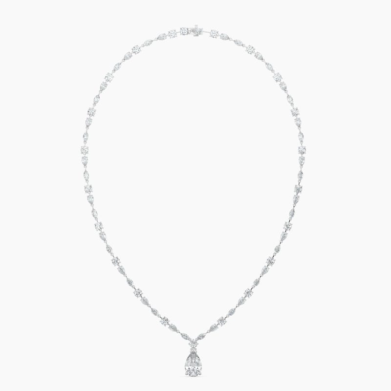 14K Gold Lab Grown Diamond Alternating Diamond Lined Pear Drop Necklace