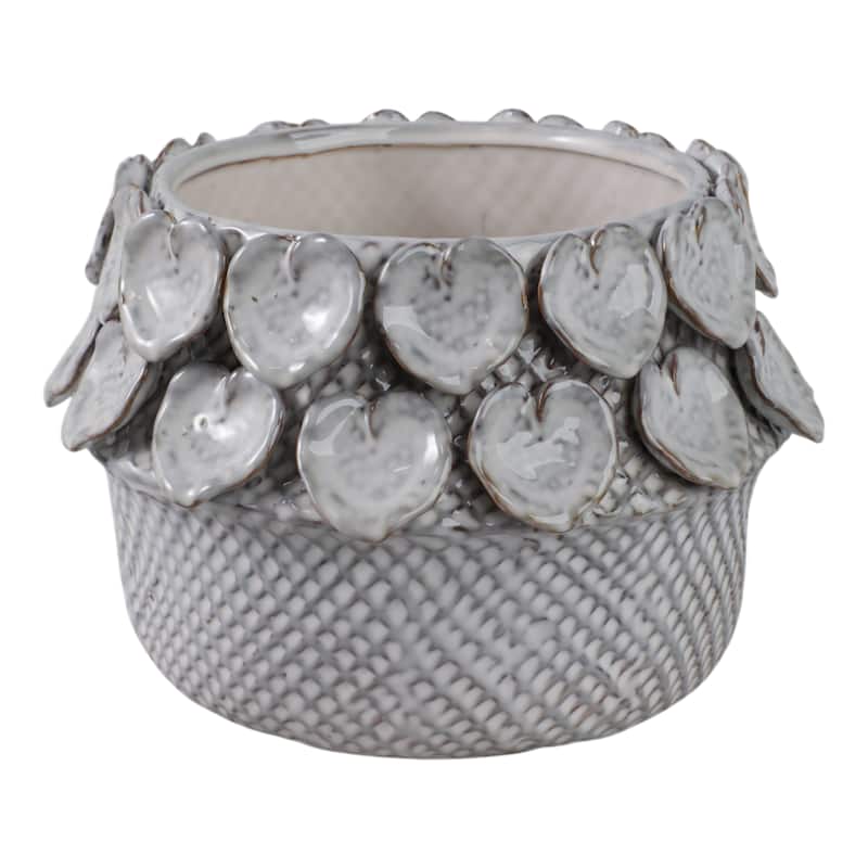Stylish Ceramic Planter with Sculptural Leaf Heart Details