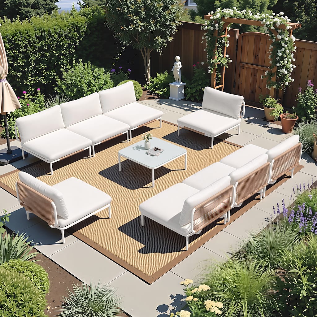 Outdoor Cushioned Sectional Sofa Chat Set Patio Furniture Conversation Set, Free Combination