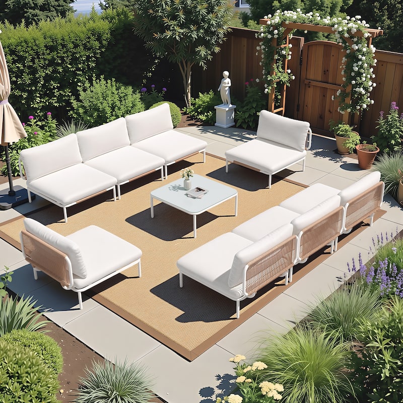 Outdoor Cushioned Sectional Sofa Chat Set Patio Furniture Conversation Set, Free Combination