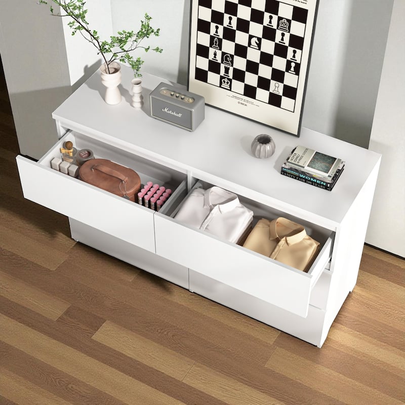 Modern 6-Drawer Dresser Wide Storage Cabinet Wood Clothes Organizer Chest for Bedroom Living Room Entryway Hallway