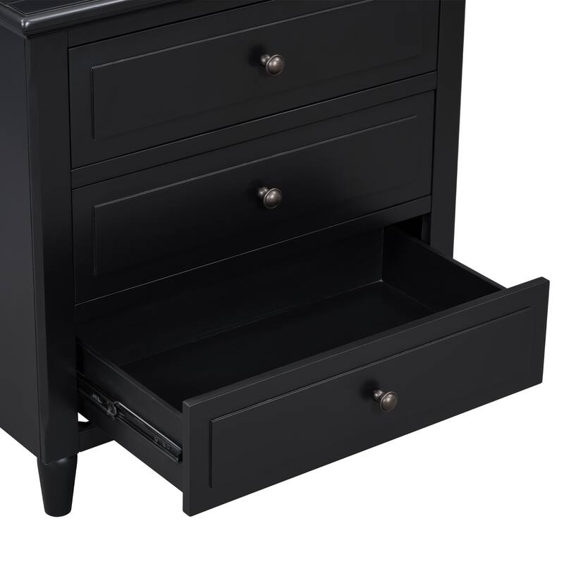 Black MDF Nightstand 3 Drawer Wooden Storage Cabinet for Bedroom Living Room
