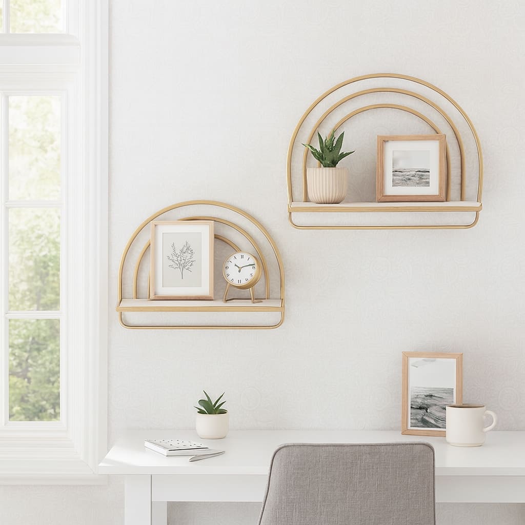 Metal Wood Rainbow Wall Sheves - Set of 2 - 20.0"