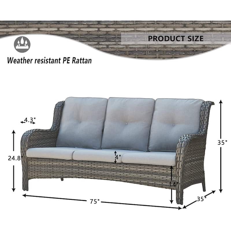 Gymojoy Outdoor Pario 3-Seat Sofa High Back Sofa Grey - 3-Seat Sofa