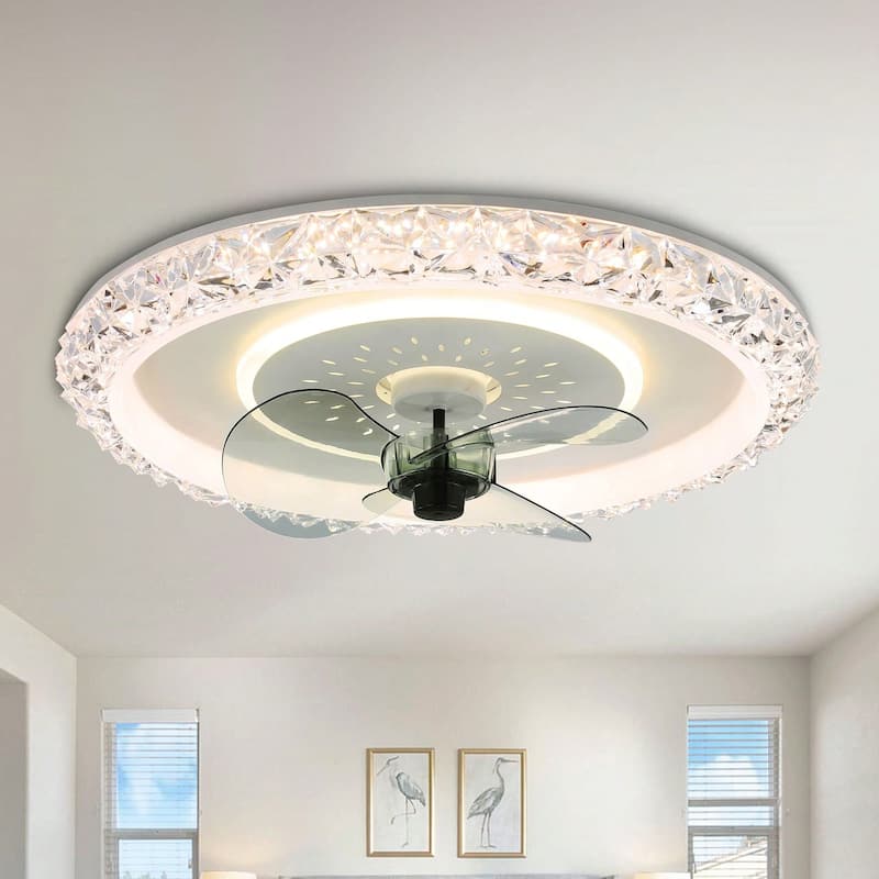 Cusp Barn Modern 19.5-In Low Profile Dimmable LED Ceiling Fan with Remote, 6 Speeds DC Motor Flush Mount Ceiling Fan for Bedroom - 1-Pack - White