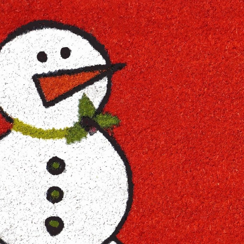 HomeRoots 17" X 29" Red White And Black Christmas Snowman Outdoor Coir Door Mat - 17.00' X '29.00