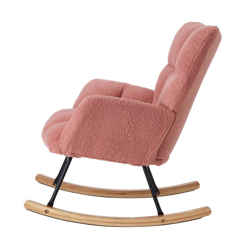 Reading Chair Rocking Chair with Wood Legs, Rustic Side Chair Office Chair Coffee Chair Pink Accent Chair